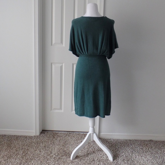 Y2K Vintage Woman's V-neck Knit Dress Elegant Bohemian Mini Emerald Green Large - Picture 2 of 9